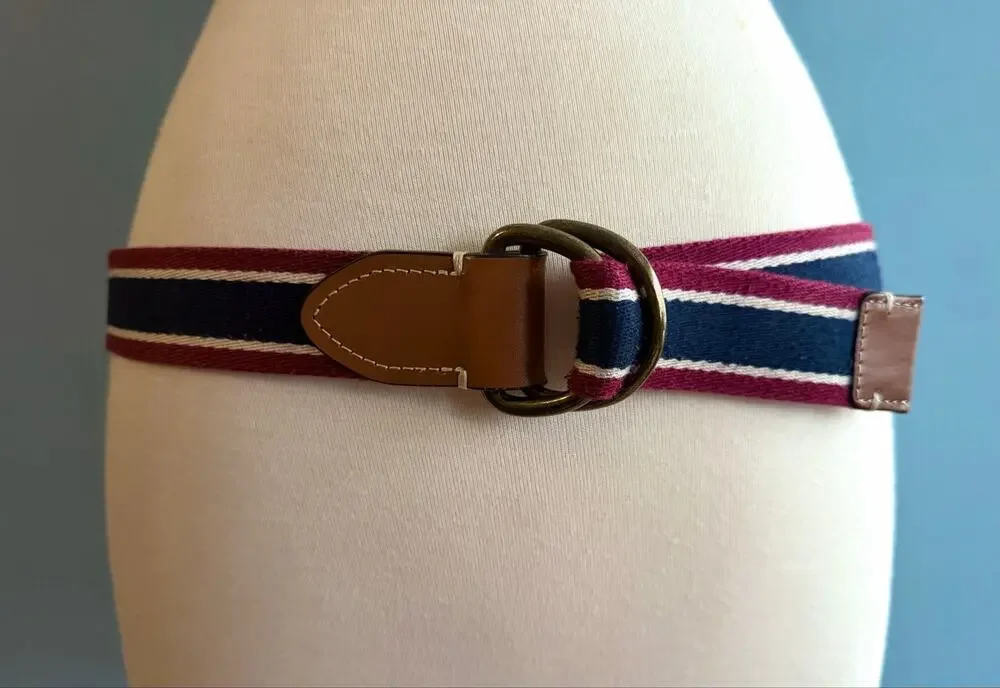 JCREW Striped Fabric Belt w/Leather Trim Womens sz S